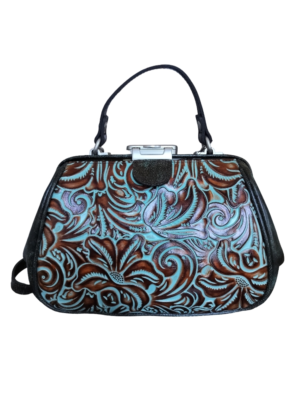 Patricia Nash Turquoise and Brown Tooled Leather Satchel Bag NWT